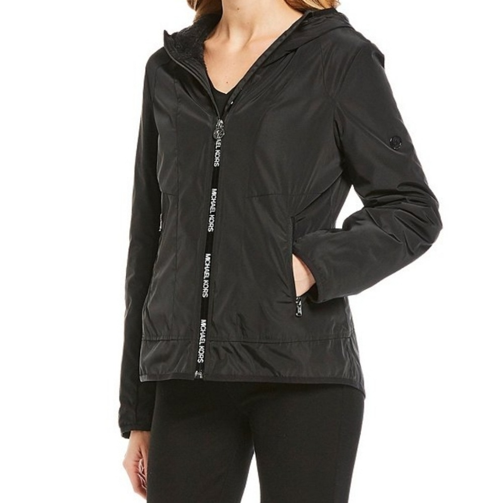 Michael Kors Hooded Athletic Logo Tape Coat Size S